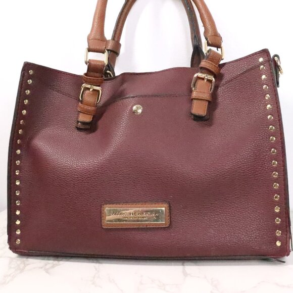 Andrew Marc New York Mahogany Burgandy Brown Vegan Leather Satchel Handbag Purse - Picture 2 of 15